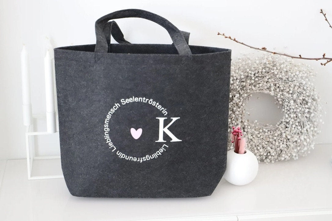 Filz Tasche mit Spruch und Inital