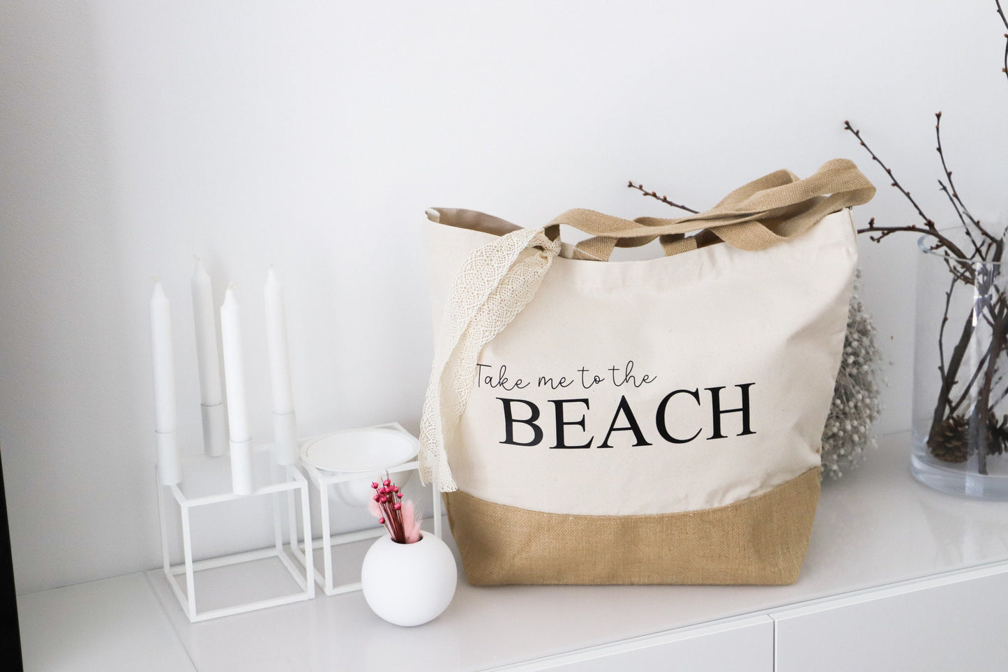 Baumwolle/Jutetasche „Meet me at the Beach“