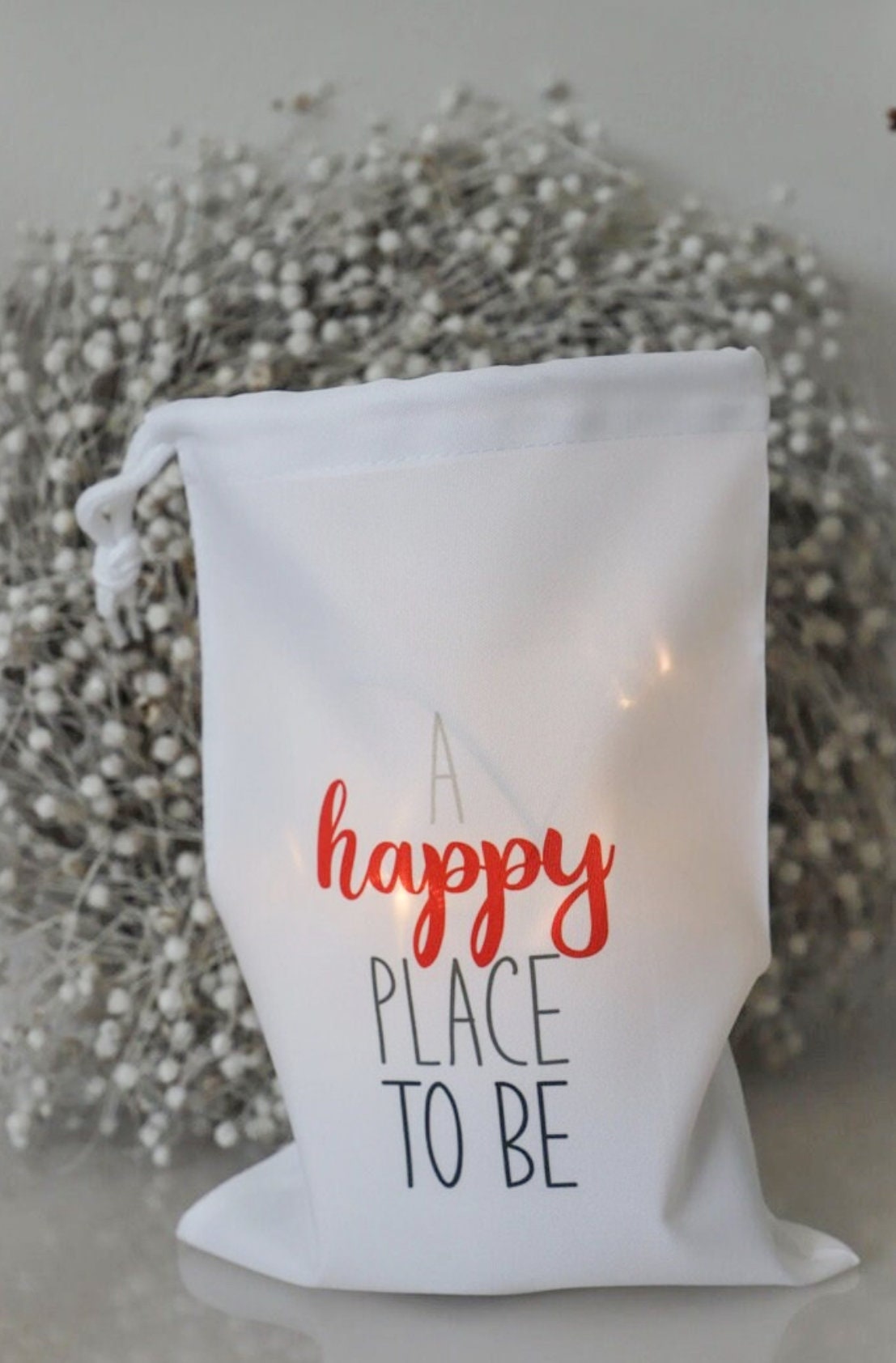 Lichtbeutel mit Spruch „happy Place to be“