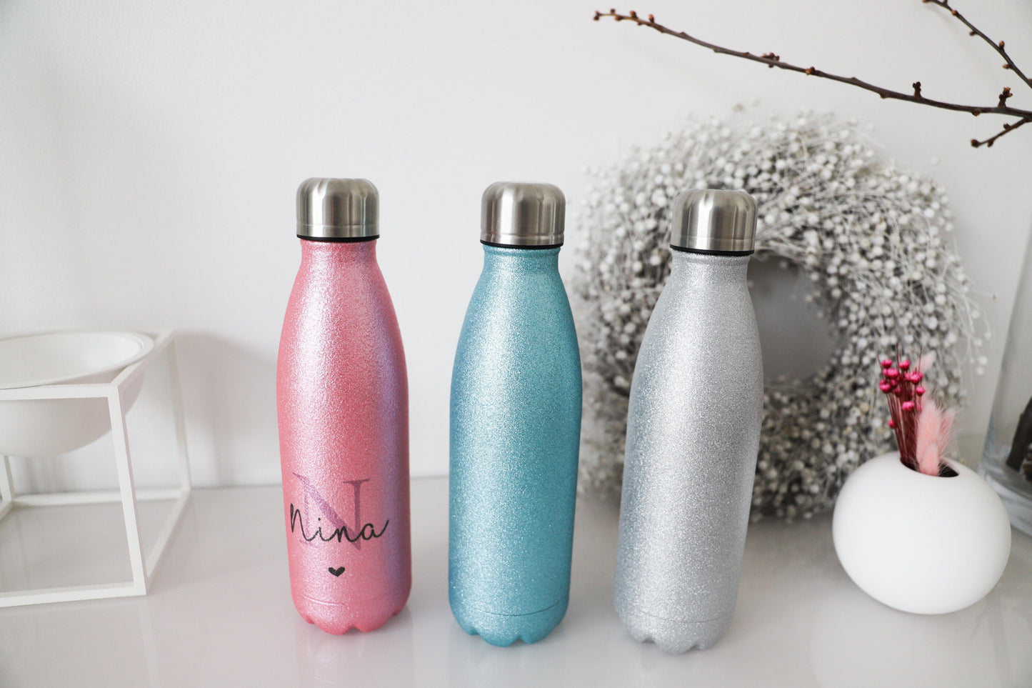 Personalisierte Glitzer Thermosflasche