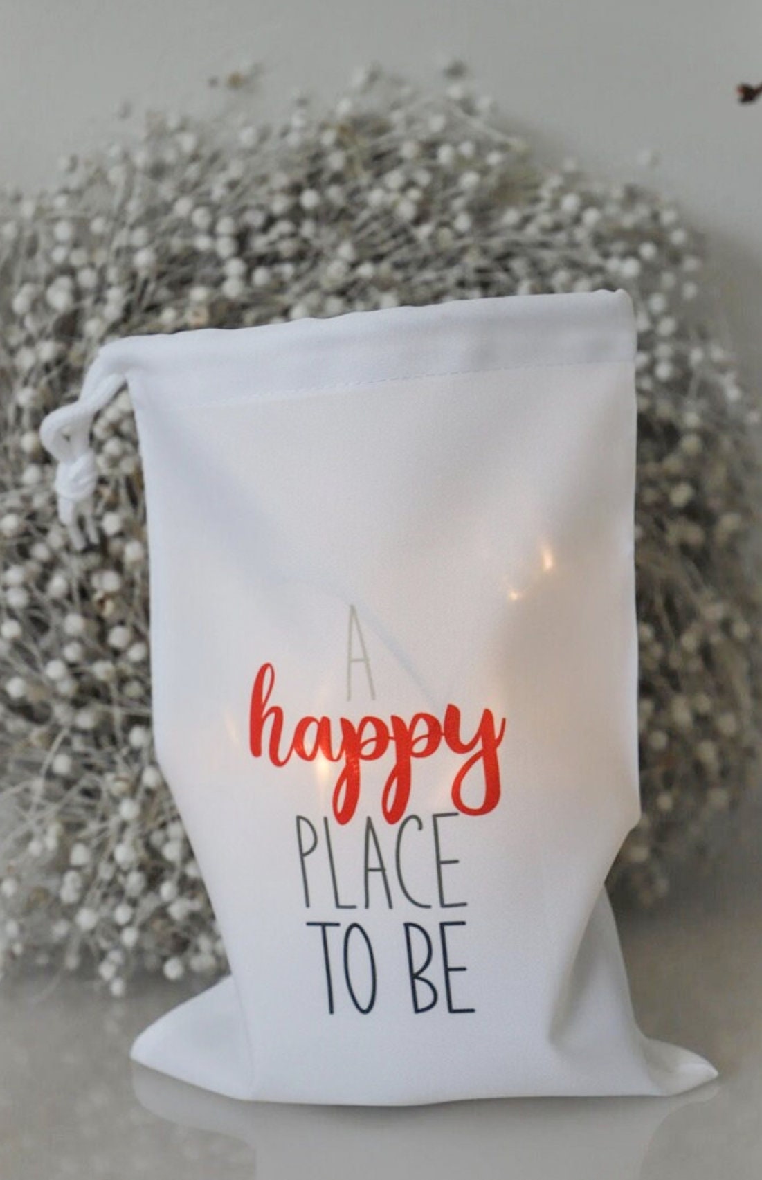 Lichtbeutel mit Spruch „happy Place to be“