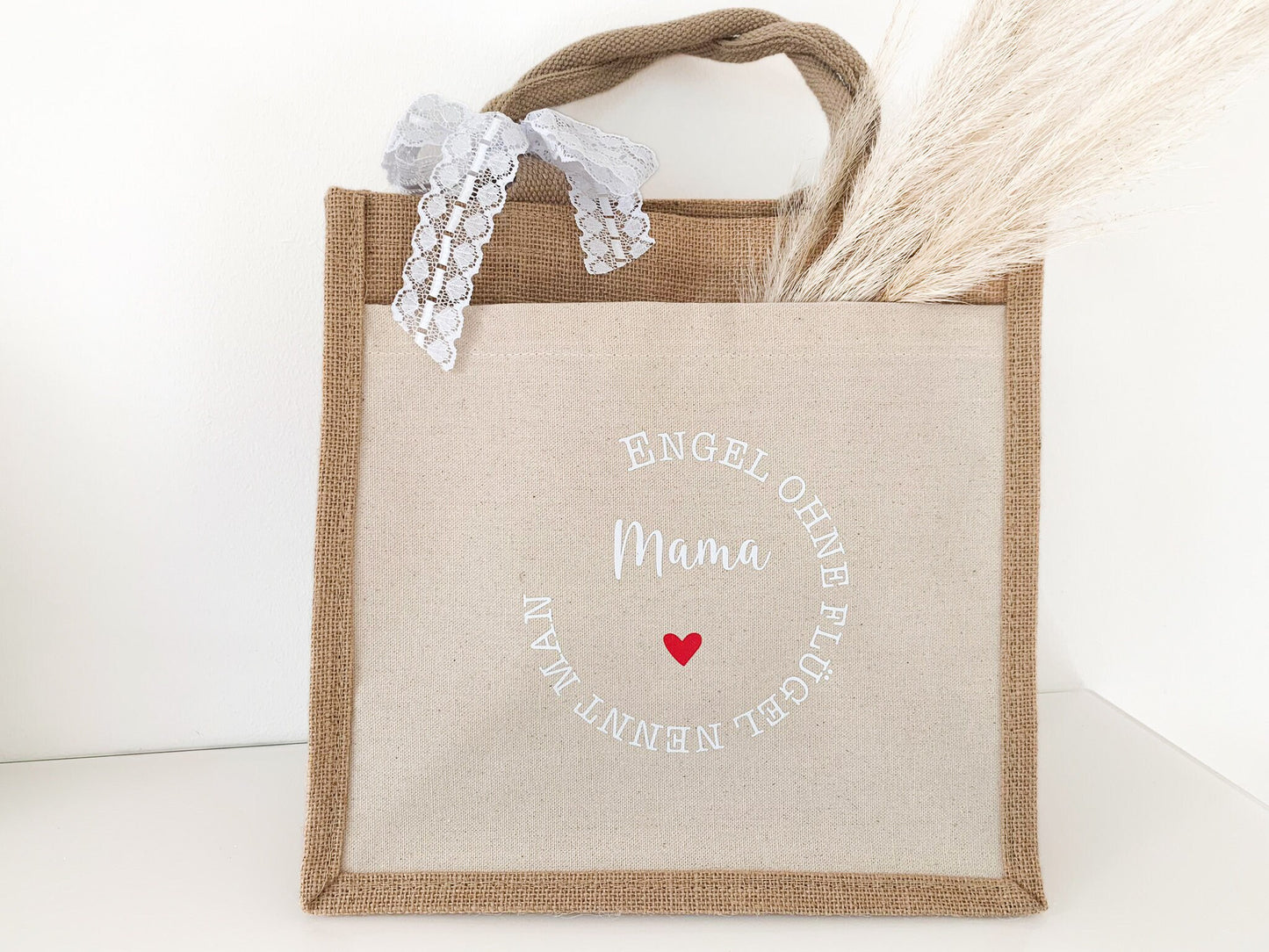 Jutetasche mit Spruch „Engel ohne Flügel nennen man Mama“