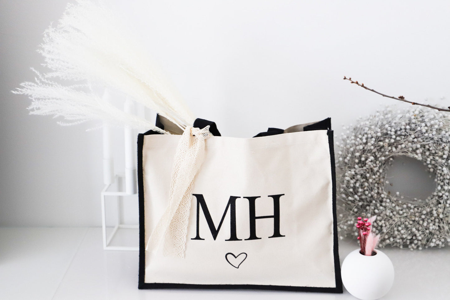 Jute Tasche personalisiert mit Initialen und Herz