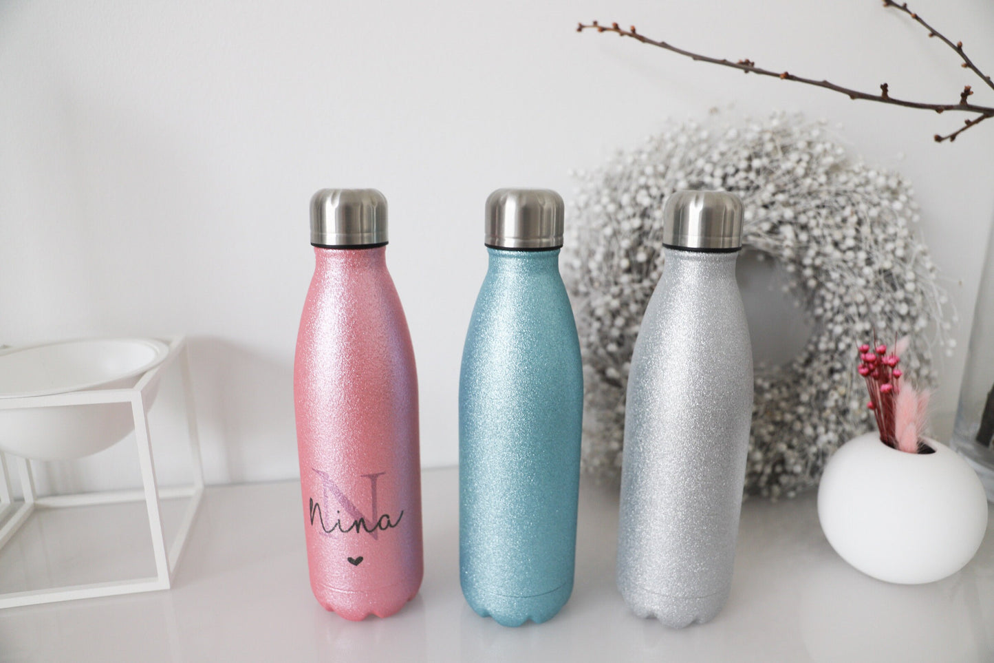 Personalisierte Glitzer Thermosflasche