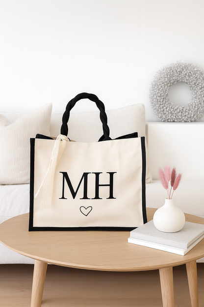 Jute Tasche personalisiert mit Initialen und Herz