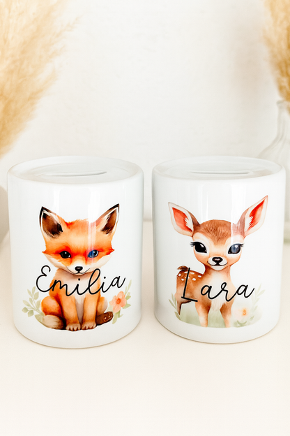 Spardose mit Tiermotiv und Name