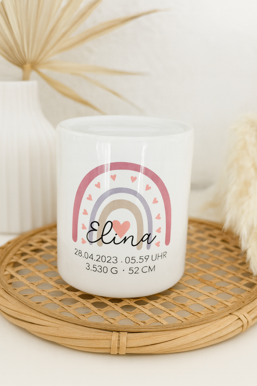 Spardose mit Regenbogen und Name