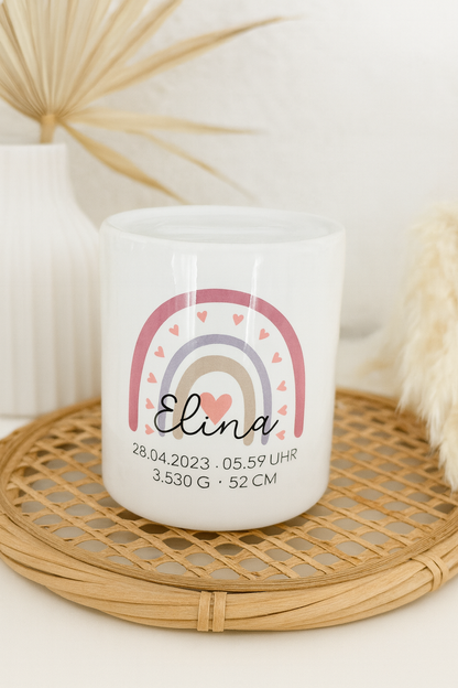 Spardose mit Regenbogen und Name