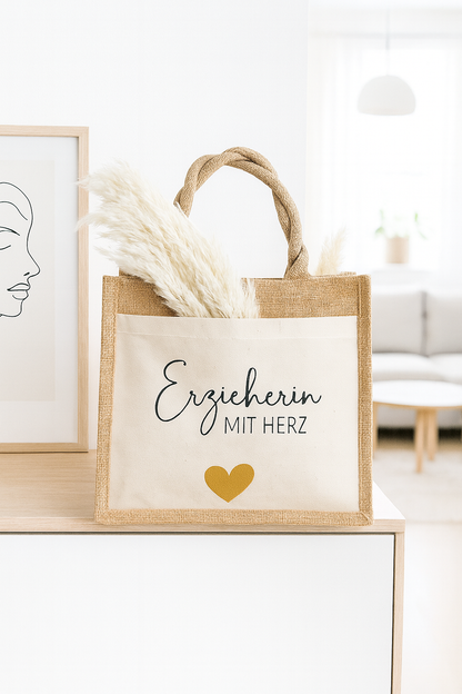 Jutetasche „Erzieherin mit Herz“