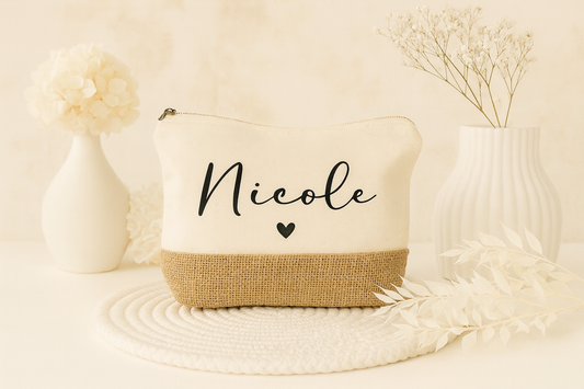Personalisierte Kosmetiktasche Jute mit Namen