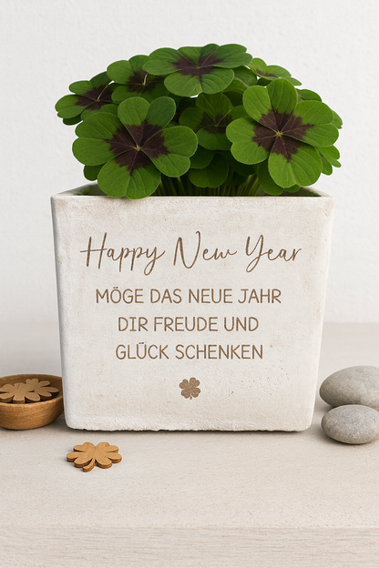 Blumentopf-Happy New Year mit Spruch