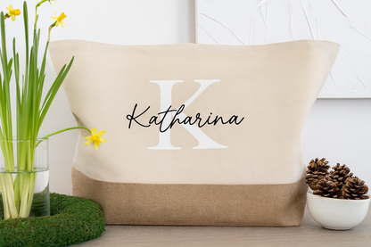 Personalisierte Jutebeutel mit Namen und Initial