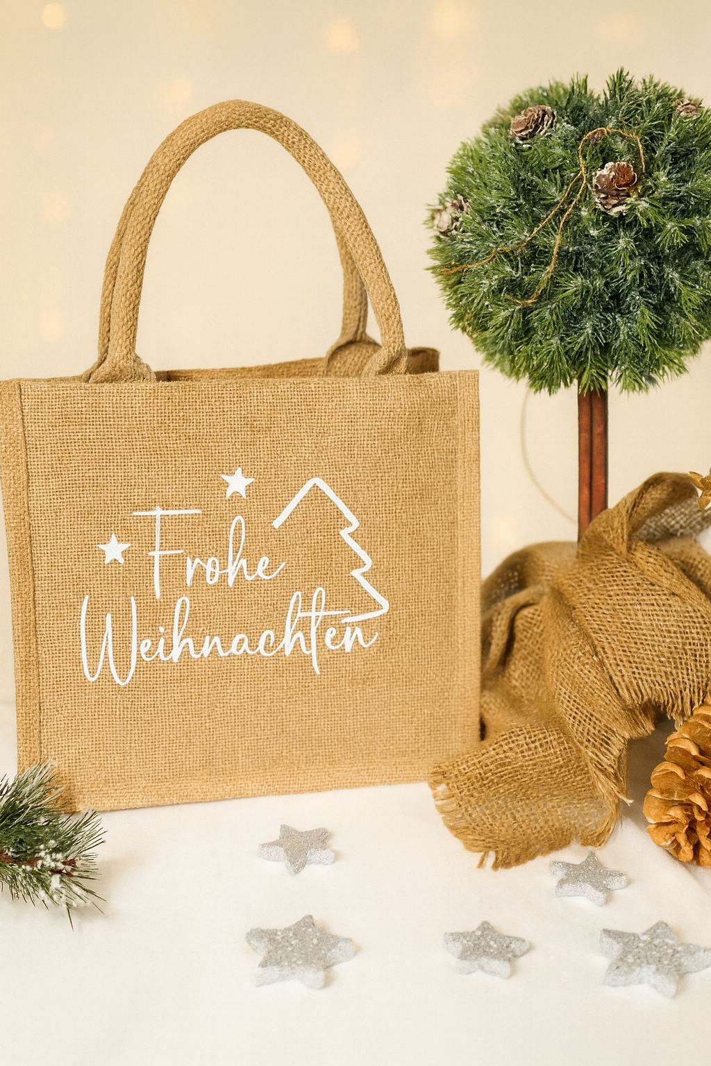 Jutetasche Glitzer „Frohe Weihnachten“