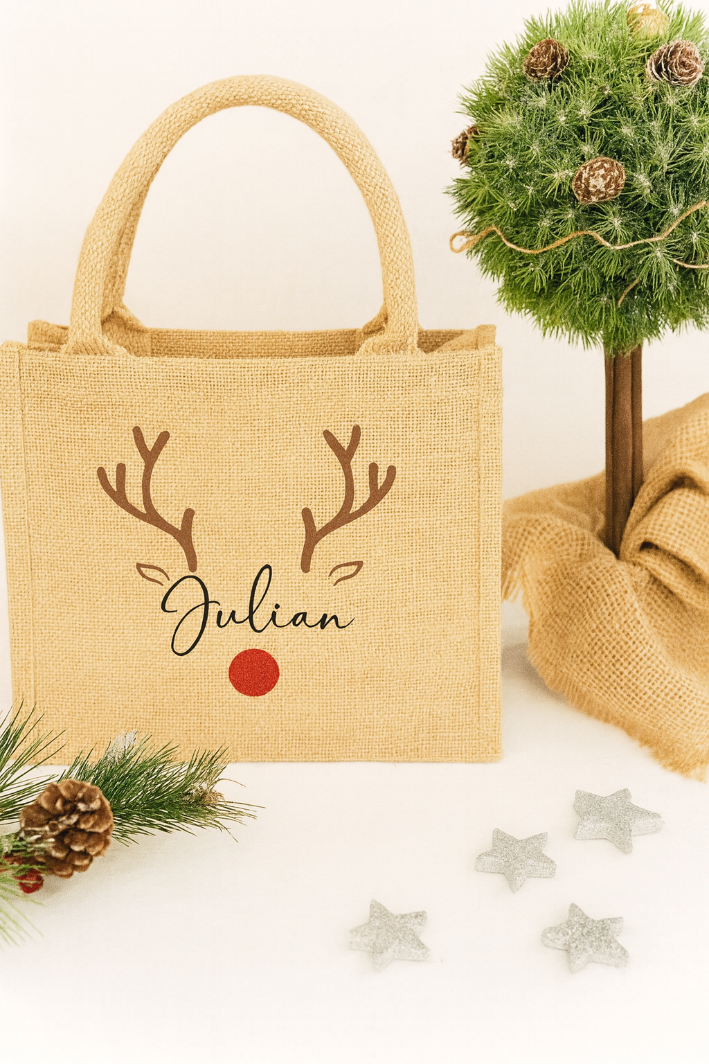Jute Tasche „Rentier“ personalisiert mit Namen