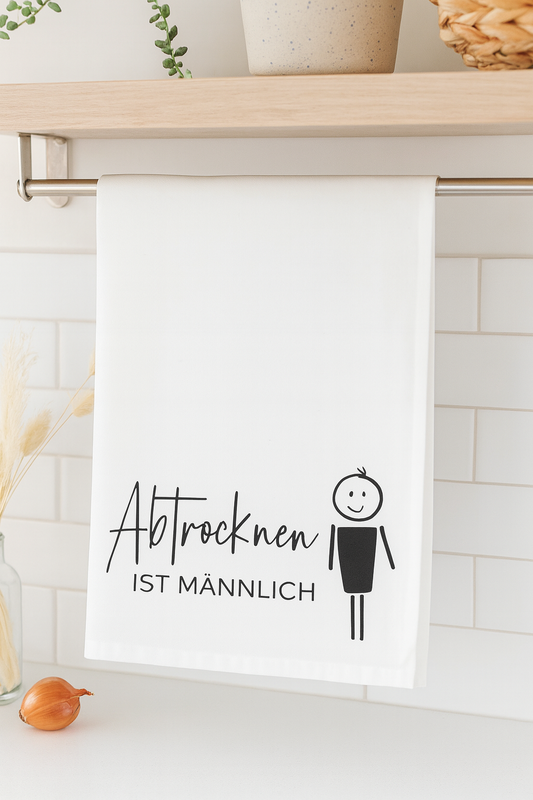Geschirrtuch mit Spruch „Abtrocknen ist Männlich „
