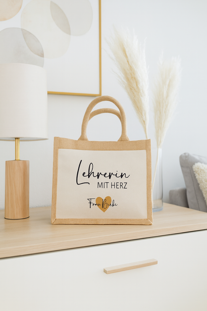 Jutetasche|“Lehrerin mit Herz“