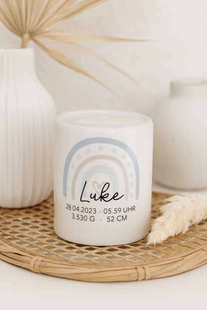 Spardose mit Regenbogen und Name