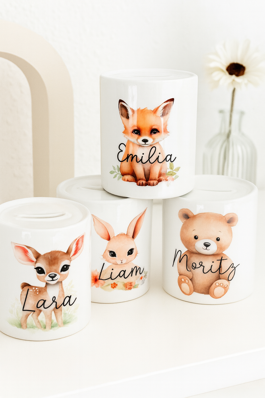 Spardose mit Tiermotiv und Name