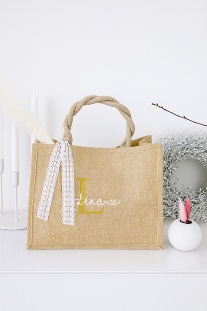 Personalisierte Jutetasche  mit Inital und Name