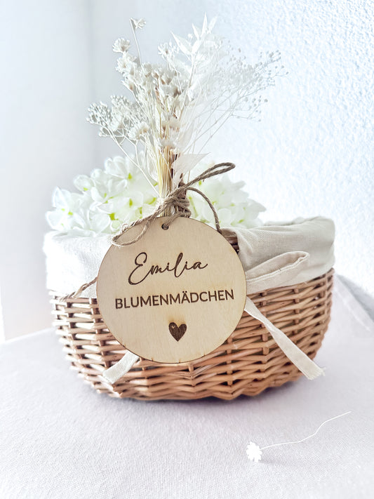 Blumenmädchen Körbchen mit Namensanhänger