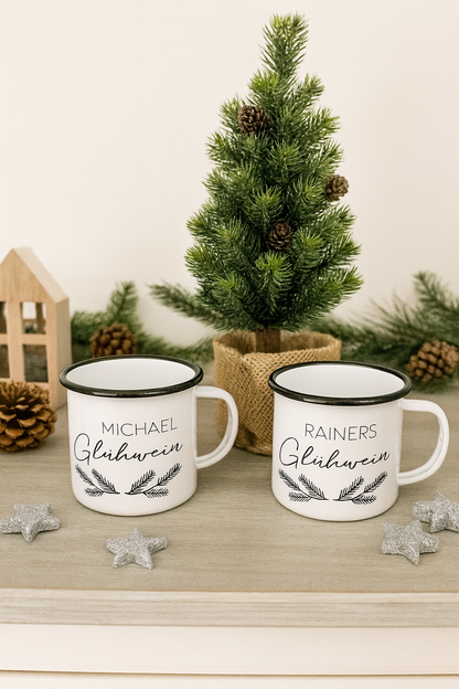Personalisierte Emaille-Glühweintasse