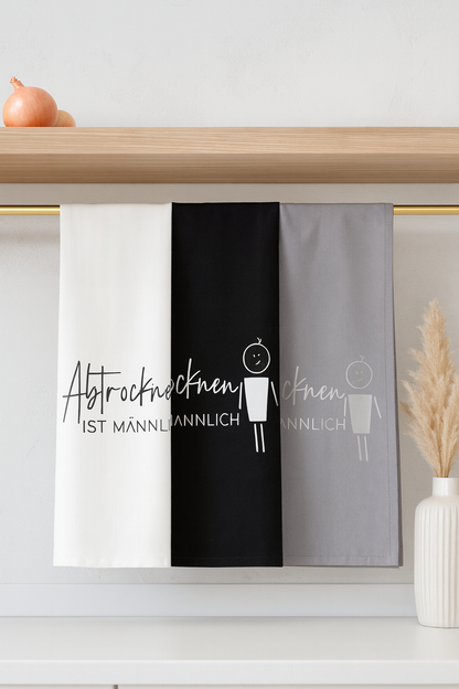 Geschirrtuch mit Spruch „Abtrocknen ist Männlich „