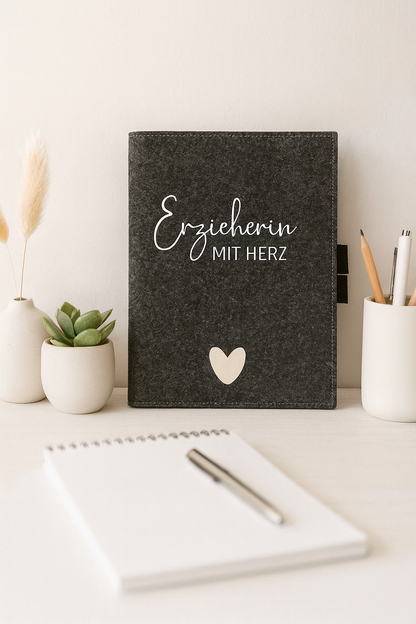 Filz Notizbuch"Erzieherin mit Herz"