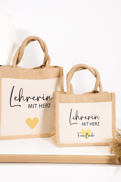 Jutetasche|“Lehrerin mit Herz“