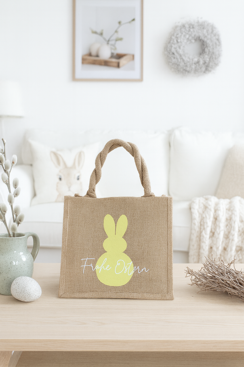 Jutetasche mit Osterhase(personalisiert)