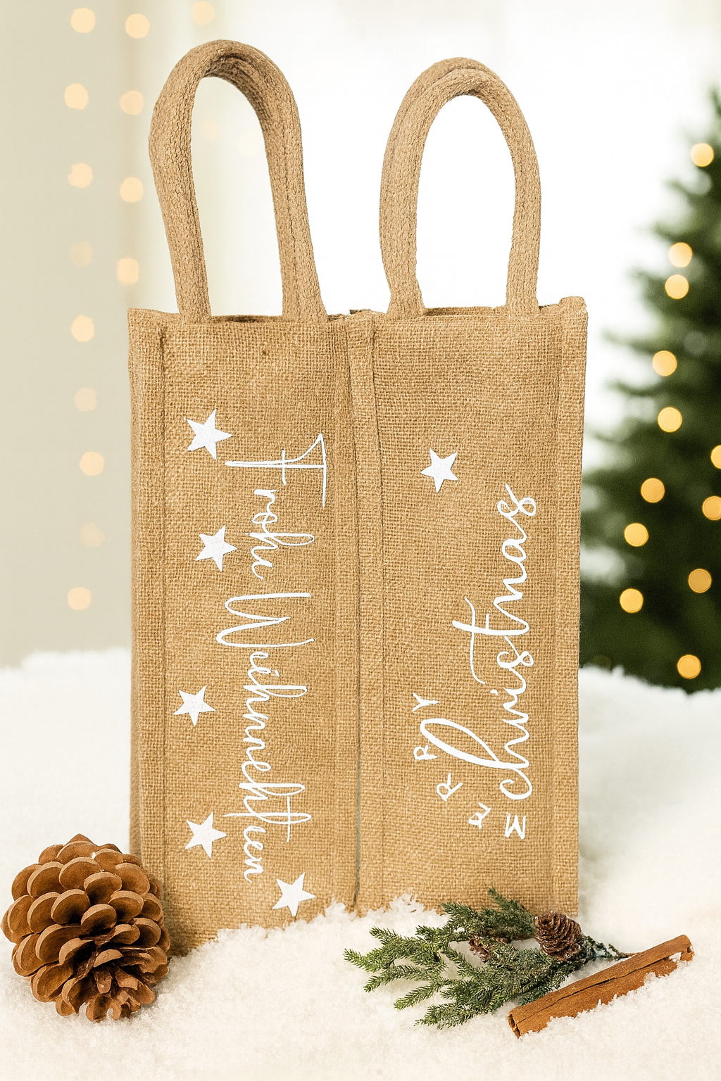 Jutetasche Glitzer Weihnachten