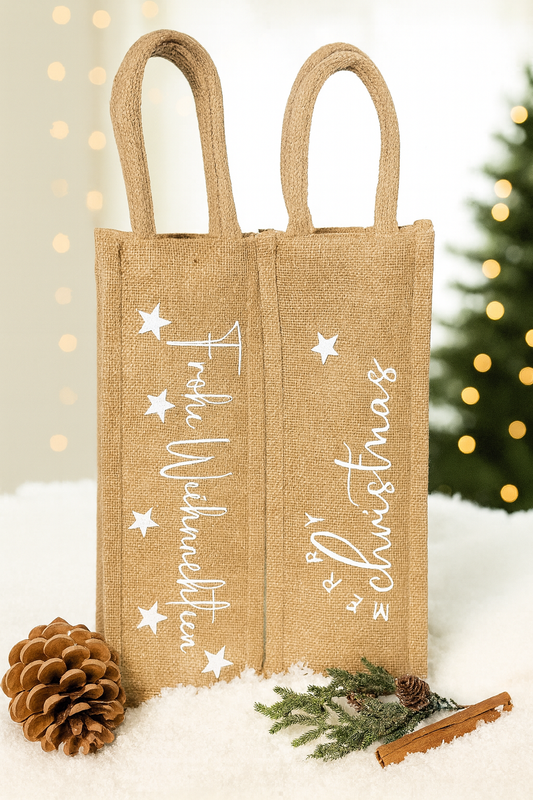 Jutetasche Glitzer Weihnachten
