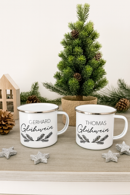 Personalisierte Emaille-Glühweintasse