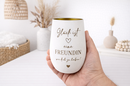 Windlicht graviert mit Freundschaftsspruch als Geschenk Freundin personalisiert und liebevolle kleine Aufmerksamkeit.