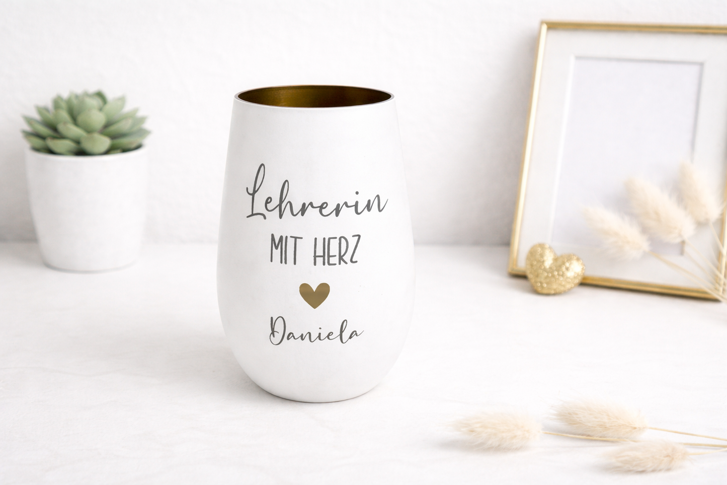Windlicht mit Gravur Lehrerin mit Herz personalisiert, Geschenk Weihnachten oder Ostern für Erzieherin oder Tagesmutter