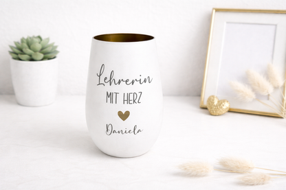 Windlicht mit Gravur Lehrerin mit Herz personalisiert, Geschenk Weihnachten oder Ostern für Erzieherin oder Tagesmutter