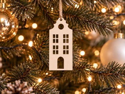 Geschenke Anhänger aus Holz in Form kleiner Häuser – natürliche Weihnachtsdekoration für Geschenkverpackungen, Weihnachtsbaum, Adventskalender und kleine Mitbringsel.