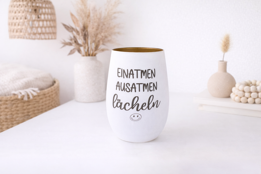 Windlicht graviert als liebevolles Geschenk für Freundin oder Kollegin mit goldener Innenseite
