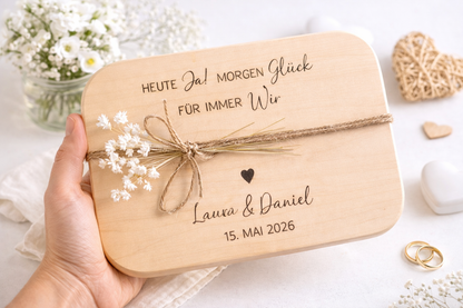 Personalisiertes Holzbrett mit Namen und Datum als romantisches Geschenk Jahrestag Partner
