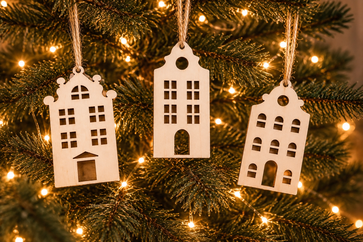Kleine Weihnachtsgeschenke in Form dekorativer Holz Anhänger – liebevolle Hausmotive für Freunde, Familie, Kollegen, Wichtelgeschenke und Weihnachtsdekoration.