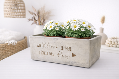 Betonoptik Blumentopf mit Herz Gravur als Geschenk beste Freundin oder Oma zum Geburtstag Weihnachten Ostern