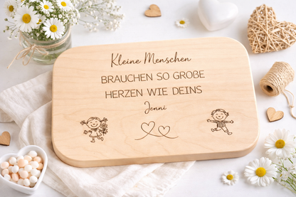 Frühstücksbrett aus Holz mit individueller Gravur als Abschiedsgeschenk Lehrer oder Erzieherin