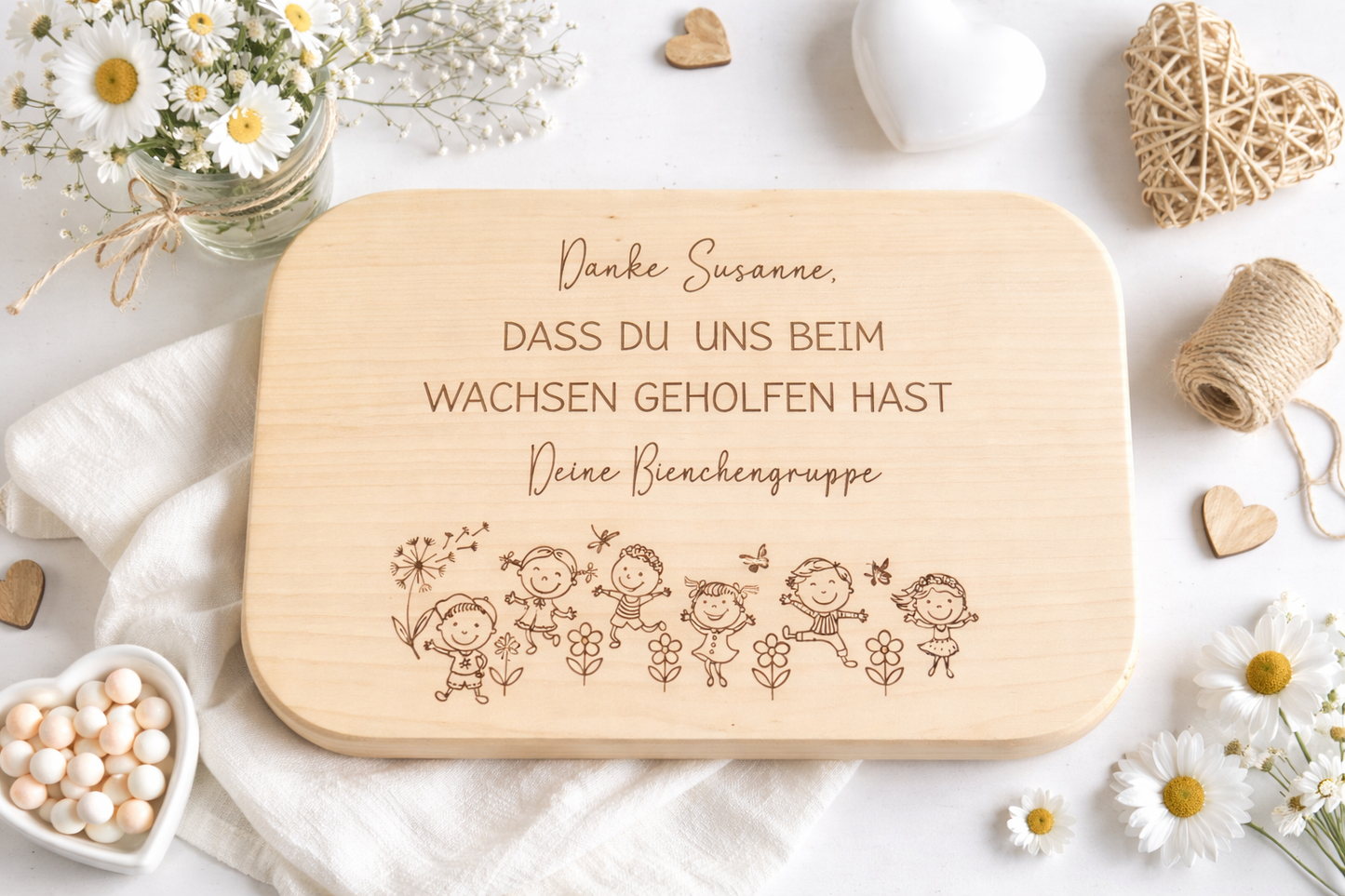 Holz Frühstücksbrett personalisiert mit Name und Dankestext als Geschenk Geburtstag Lehrer Erzieher
