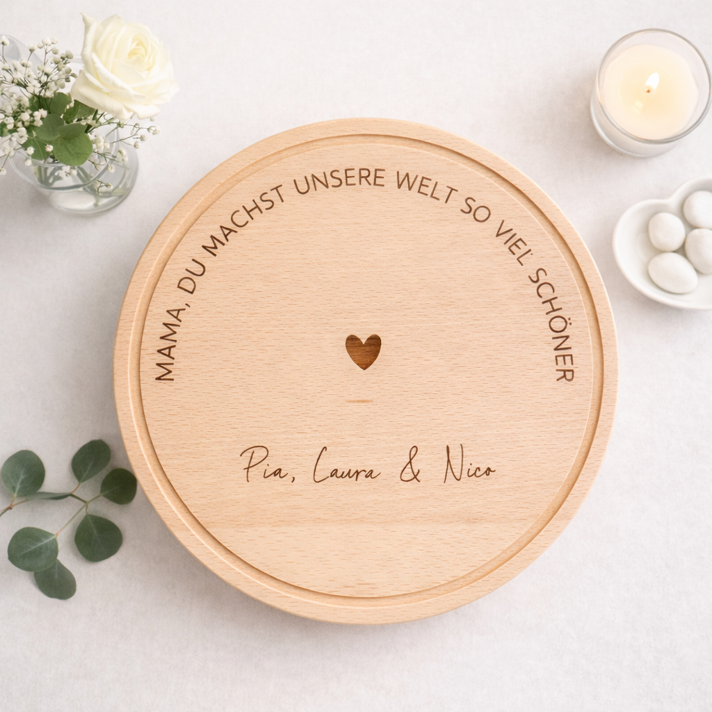 Schneidebrett personalisiert für Mama mit emotionaler Spruch und hochwertige Lasergravur