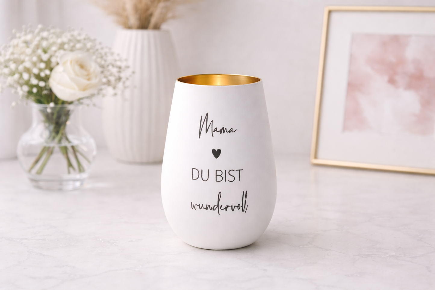 Personalisiertes Windlicht Glas mit Gravur Mama Du bist wundervoll als Geschenkidee für Muttertag oder Geburtstag.