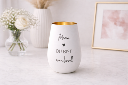 Personalisiertes Windlicht Glas mit Gravur Mama Du bist wundervoll als Geschenkidee für Muttertag oder Geburtstag.
