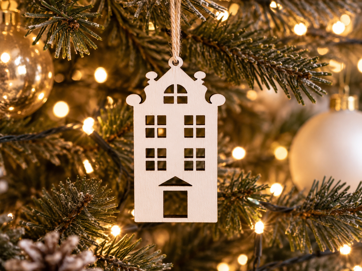 Holz Anhänger als kreative Wichtel Ideen und Adventskalender-Dekoration – kleine Häuser aus Holz zum Verschenken, Dekorieren und Wiederverwenden an Weihnachten.
