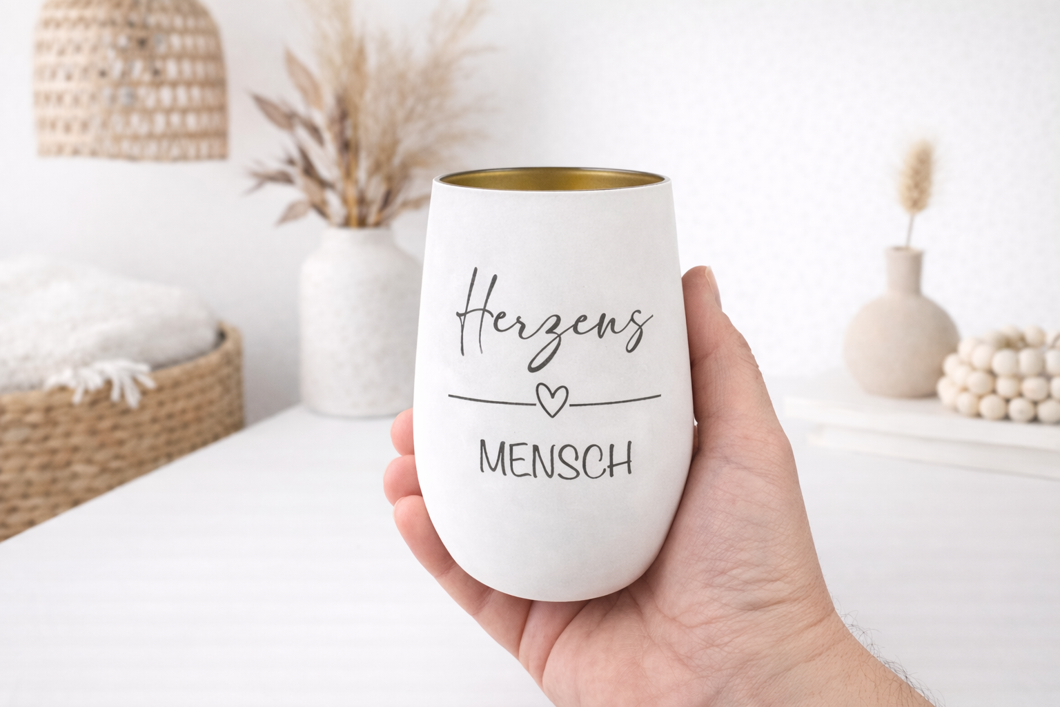 Windlicht mit Spruch als Geschenk für Freundin oder Lieblingsmensch, stilvolle Deko mit goldenem Innenleben und sanftem Kerzenschein