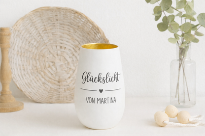 Windlicht personalisiert mit Namen Glückslicht mit goldener Innenseite als Geschenk für beste Freundin Lieblingsmensch
