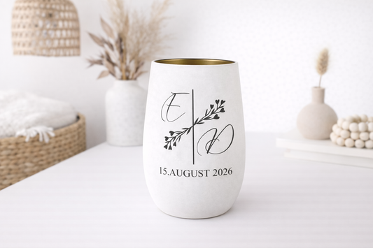 Personalisiertes Windlicht mit Initialen und Datum, elegantes Geschenk zur Hochzeit oder Valentinstag

