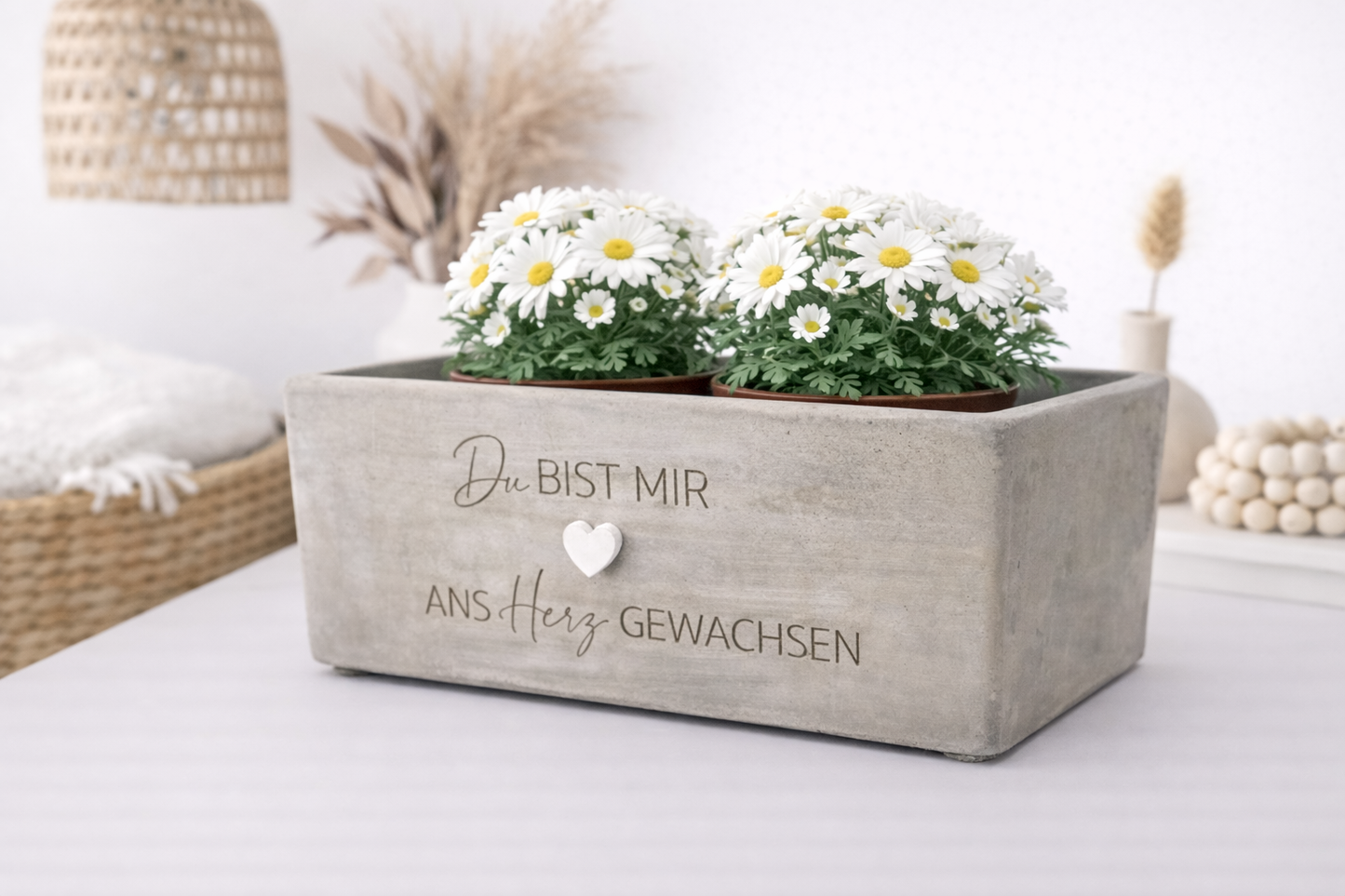 Betonoptik Blumentopf mit individueller Gravur als Geschenk zum Geburtstag Weihnachten Ostern
